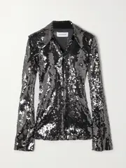 [16ARLINGTON] 16ARLINGTON - Opala Sequined Stretch-tulle Shirt - Anthracite - UK 8 UK 8 Gray