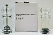 Clear Mini Salt Shaker and Pepper Mill Grinder 4” Tall New In Box!