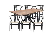 Divano Lantana 7pc 180cm Dining Table 6 Black Wishbone Chair Set Live Edge Acacia Wood