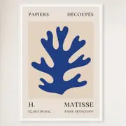 Galrie Papiers Découpés Blue H. Matisse Print (1955) Elegant for your Home, White Frame, A3 30 x 42cm (12 x 16inch)