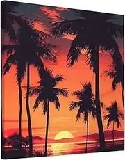 LHDGBWC Canvas Wall Art for Living Room Wall Decor Modern Artwork Painting Pictures Hanging Canvas Prints Palm Tree Summer Sunset Aesthetic Wall Art for Bedroom Bathroom Office Wall Art Decor 12"x12"