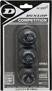 Dunlop Squash Balls Competition Yellow, for Beginners and Advanced Players – Slow Speed
