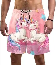 [KQNZT] Mens Swim Trunks, Men Swim Trunks, Swimming Shorts for Men, Unicorn Cartoon Stars Blue, Swim Trunks for Men