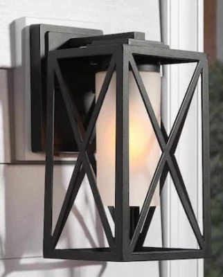 1-Light Modern Black Outdoor Porch Sconce with Frosted Glass