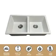 830*475*254 Kitchen Sink Laundry White Granite Stone Sinks Double Bowl Basin [44-GS8348W]