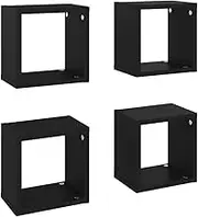 vidaXL 4X Wall Cube Shelves Home Office Storage Hanging Floating Display Wall Mounted Units Cube Organisers Living Room Furniture Black