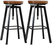 LEVEDE Bar Stools Height Adjustable, 360° Swivel Industrial Rustic Bar Chairs Backless, Kitchen Counter Stools for Home Bar, Dining Room, Cafe, 150kg Capacity (Set of 2, Brown)