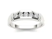 14K White Gold 0.50 Ct Diamond Five Stone Men's Wedding Band Ring