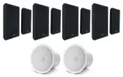 (8) Rockville ROCKSLIM BLACK 240w Slim Home Theater Wall Speakers+JBL Subwoofers