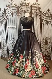 V632 SHERRY HILL SZ 4 BLACK $608 2 PC FORMAL PROM NEW GOWN DRESS