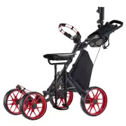 CaddyTek CaddyCruiser ONE Pro Folding 4 Wheel Golf Buggy Red + Removable Seat
