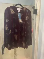 Nwt SUSAN GRAVER STUDIO Velvet Top Western Cowboy Xl Animal Burgundy