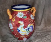 Rare Large Rooster Vas Di Firenze Florence Hand Painted Rooster Drink Dispenser