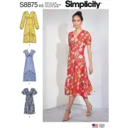 SIMPLICITY SEWING PATTERN 8875 MISSES 14-22 V-NECK EMPIRE WAIST DRESS, 4 STYLES