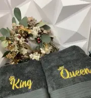 personalised embroidery bath sheet set KING & QUEEN couples his and hers gift