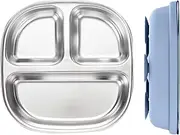 Kids Divided Plates, Plate Tray, Non Slip Stainless Steel Dinnerware with Suction Cup, Spill Resistant Sections for Easy Feeding, Dishwasher Safe Bowl Supplies, 7.87x7.87x1.77 Inch
