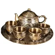 Vintage Turkish Tea Set with Tray, Metal Teapot and 4 Cups, Moroccan Style Tea
