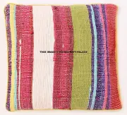 16" Yellow Chindi Rag Rug Indian Decorative Cushion Cover Stripe Throw Boho sham