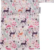 Tinker Tot Baby Wet Bag with Two Zippered Pockets Water Resistant | Washable | Reusable for Travel | Stroller, Nappies, Gym, Wet Swimwear, Toiletries, Books | 30cmX40cm (Deer & Forest Friends)