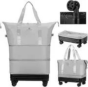 [Debaishi] Rolling Duffle Bag with Wheels,Expandable Suitcases With Wheels,Carry-on Large Duffel Bag,Foldable Travel Bag for Men Women Travel Or Business (Grey)