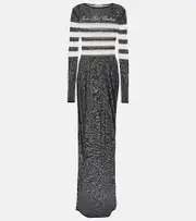 [Jean Paul Gaultier] Jean Paul Gaultier Marinière striped mesh maxi dress AU 6 black