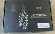Oil Dispenser Bottle with Bamboo Tray Set 2, Metal Pour Spout, Coffee Syrup