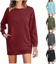 [Sczwkhg] Womens Long Sleeve Sweatshirt Dress Casual Lightweight Pullover Tunic Tops Loose Round Neck Sweatshirts with Pockets