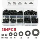 364pcs M2-M8 Nylon Flat Washer Gasket Washer Assortment 7 Sizes (52pcs Per Size)
