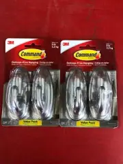 (4) PACK 3M 17053BN COMMAND DESIGNER LARGE HOOK HOLDS 5 lb. DECORATIVE SILVER