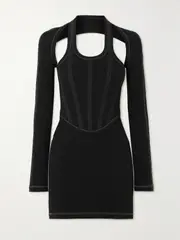 [DION LEE] DION LEE - Cutout Canvas-paneled Ribbed Stretch-cotton Jersey Mini Dress - Black - large large Black