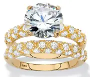 ROUND CZ ACCENTS GP WEDDING 2 RING SET 14K GOLD STERLING SILVER 6 7 8 9 10
