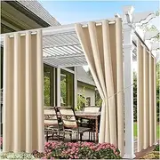 Outdoor Curtains for Patio, 2 Panels Pergola Curtains, Waterproof Light Filtering Outside Curtains, Blackout Thermal Insulated Curtain with Fixed Eyelets(Beige,52"*84")