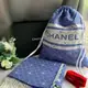 [二手] Chanel CC Logo 標誌菱格紋棉質混絲束口後背包+浴巾組(藍色)