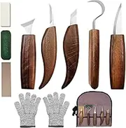 10 Pcs Wood Carving Knife Set Beginner Kit Convenient Tools Set Cut Resistant Gloves Spoon Carving Hook Knife, Wood Carving Whittling Knife, Chip Carving Detail Knife Sandpaper for Woodworking