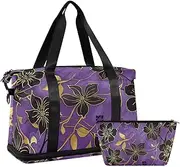 [Amooorous] Black and Gold Vintage Flowers Large Bag Sport Training Bag with Adjustable Strap for Business Trips 2 Pcs Set, Black and gold Vintage flowers, 1 size