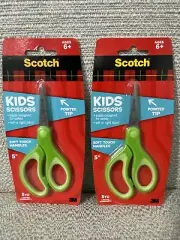 SET OF 2 Blunt Tip Kids 5" Scissors, Scotch 3M, Green Color Brand New L2