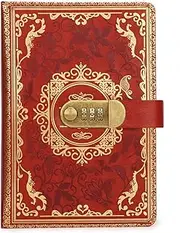 Amythe Vintage Leather Journal Notebook A5 with Combination Lock, 100 Sheets / 200 Pages Lined Paper, Gifts for Teenagers, Boys, Girls, Reddish Brown