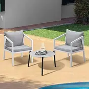 Livsip Outdoor Patio Setting Furniture Lounge 3PCS Set Grey 50cm Coffee Table