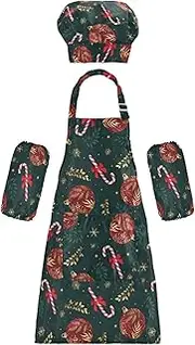 AIXIWAWA Kids Apron Chef Hat Set, Child Kitchen Bib Aprons Adjustable for Cooking Baking Painting (Christmas Candy Canes)