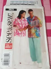 Butterick Easy Pattern 3823 Unisex Scrubs Pants Tops Pockets Sizes L XL UNCUT