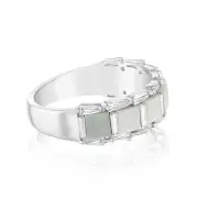 Sterling Silver Rhodium Plated White Shell Pearl Fancy Ring, Q