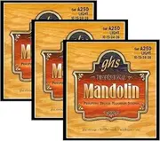 GHS Strings A250 Phosphor Bronze Mandolin Strings, Loop End, Light (.010-.038), 3 Sets of A250