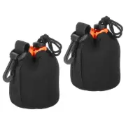 2Pcs 3.1" IDx3.9" H Camera Lens Bag with Thick Protective Neoprene Black Orange