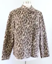 NWT Chicos Fierce Faux Fur Emma Jacket Size 2 Leopard Print Brown Tan Cheetah