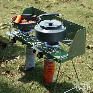 【好玩旅物】戶外露營野炊攜帶折疊式雙頭卡式爐(迷你輕便瓦斯爐 防風雙口爐 露營燒烤烤肉爐)