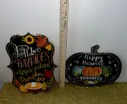Wall Decor Fall Happy Chalkboard Black Pumpkin Apple Orchard Two Hanging Signs