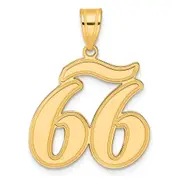 14k Yellow Gold Brushed Border Script Number 66 Pendant