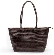 [BOHIQ] Large Leather Tote Bag for Women - Premium Quality Woven Leather Womens Tote Bag with Superior Zipper Closure
