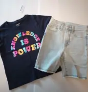 Girls Size 8 Old Navy Short Sleeve Knowledge Is Power Tshirt, bermuda shorts NWT