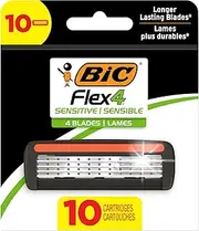 BIC Flex 4 Refillable Men's Razor, Perfect for Father's Day, Face Razor Gift Set, 4 Blade Razors, Pack of 10 Refill Cartridges